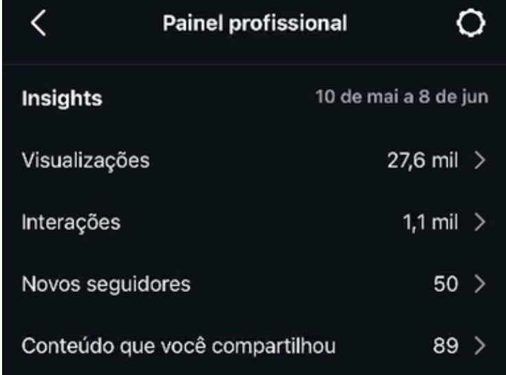 Captura do painel profissional antes do trabalho de Shadow